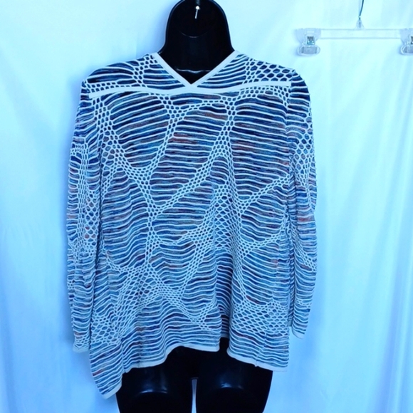 Nic + Zoe multi colored web cardigan, 3/4 Sleeve, Open Area On One Sleeve - Picture 4 of 7